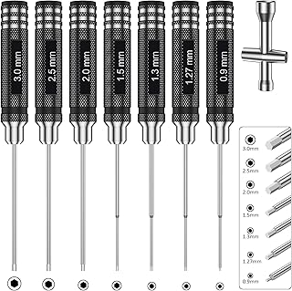 RC Hex Screwdriver 0.9mm/1.27mm/1.3mm/1.5mm/2.0mm/2.5mm/3.0mm Heavy Duty Ergonomic Hexagon Screwdriver RC Hobby Tool with Cross Sleeve Wrench for RC Car Airplane Boat Robot