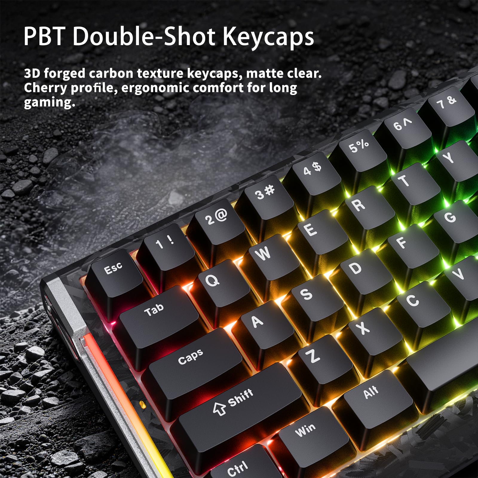 MAMBASNAKE ATTACK SHARK R68 HE Tastiera Rapid Trigger Fibra di Carbonio, Cablata 8KHz Magnetica, Precisione RT 0,005mm, Keycaps PBT, Smorzamento Acustico 6 Livelli, Dual Driver, RGB, PC/Mac, Nera - 4