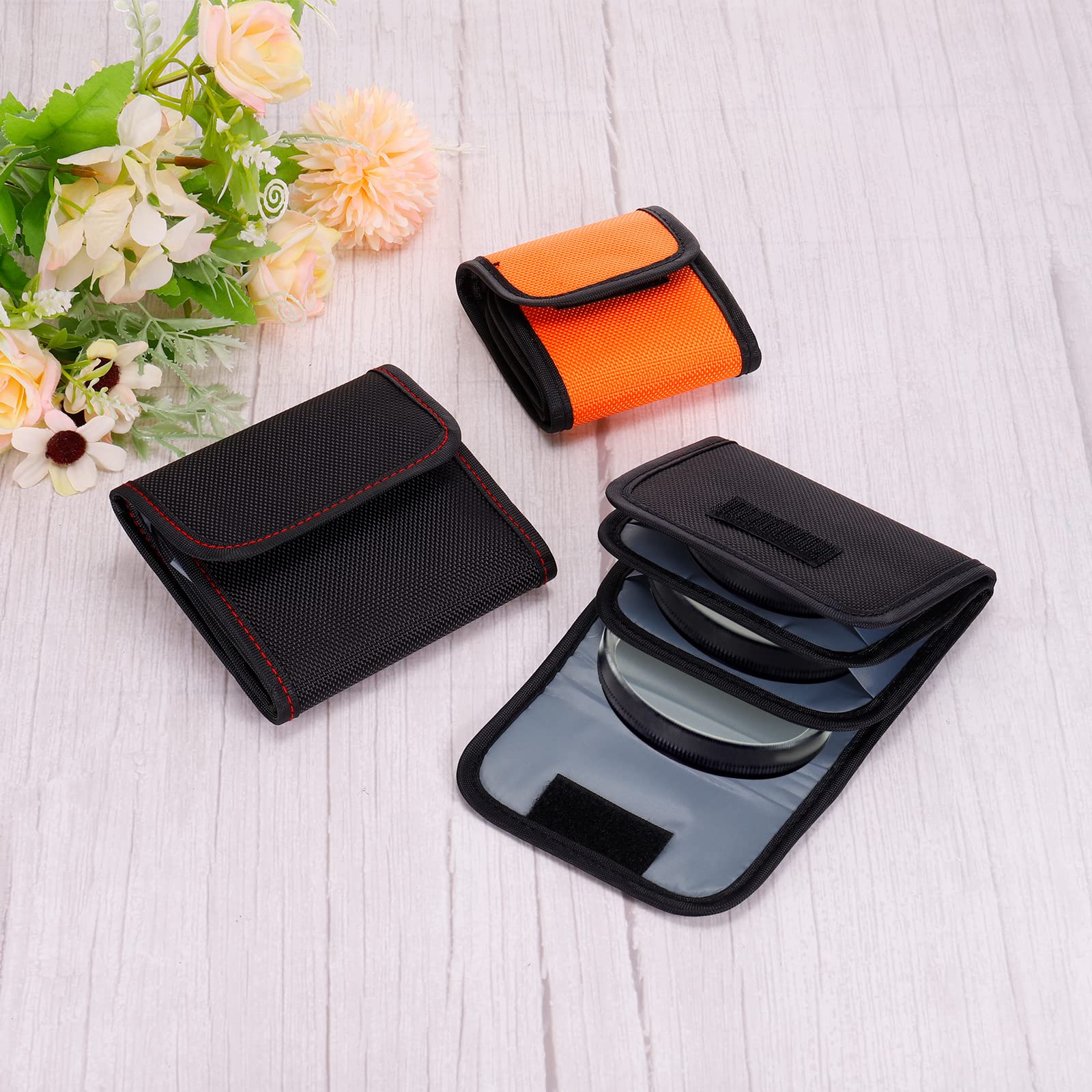 PATIKIL 82mm Fotocamera Filtro Custodia - 2pz, 3 Tasca, Resistente Acqua, Antipolvere, Borsa per Fotografia Conservazione, Nero Rosso