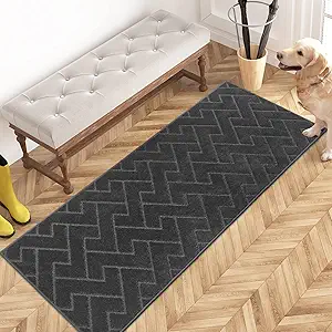 PURRUGS Dirt Trapping Door Mat 24" x 59", Non-Slip Machine Washable Entry Rug, Shoe Scraper, Dog Doormat, Super Absorbent Welcome Mat for Front & Back Door, Muddy Wet Shoes & Paws, Charcoal
