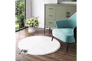 Latepis White Round Fluffy Rug