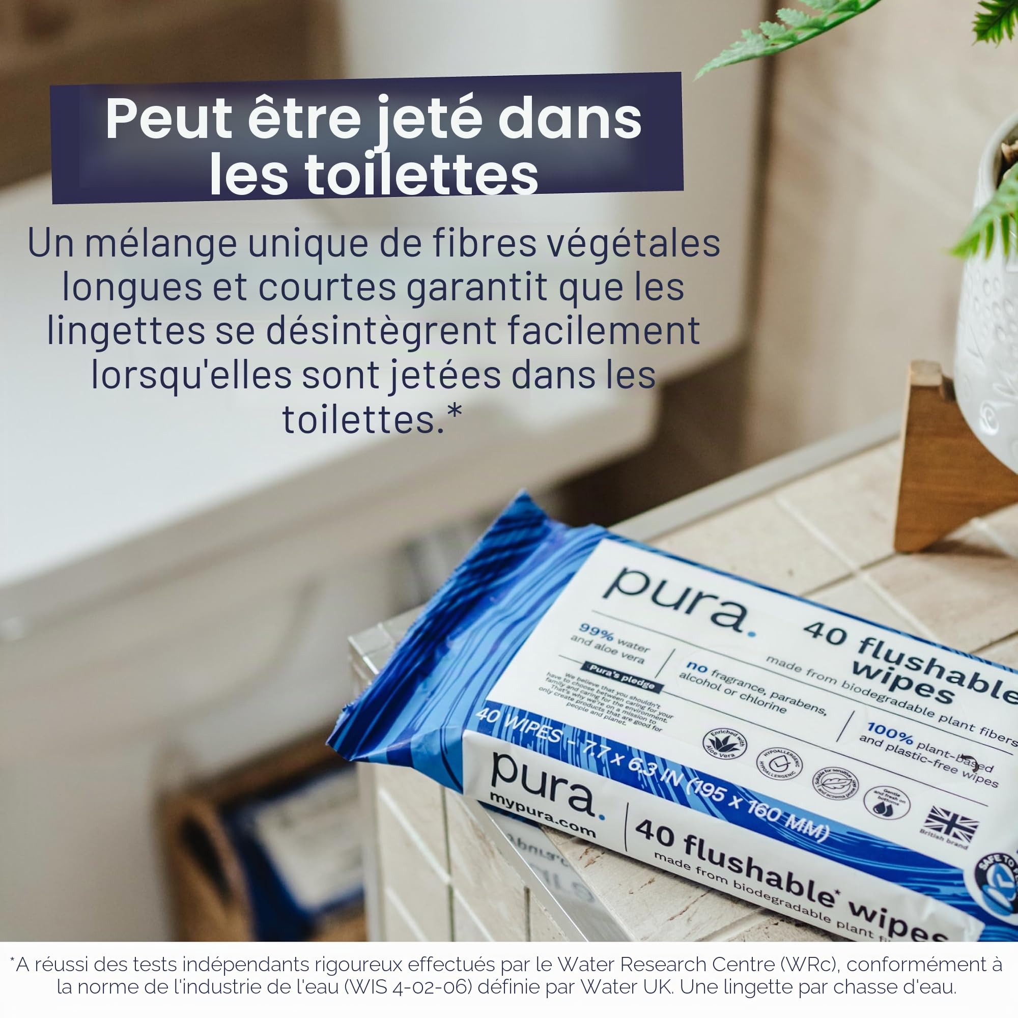 Pura Papier Toilette Humide, 560 Lingettes (14 x 40 Lingettes), Jetable Dans Les Toilettes, Lingettes Nettoyantes Pour Peau Sensible, 100% Sans Plastique, Fibres Naturelles