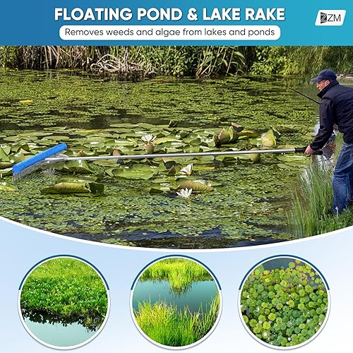 Miniatura 4 de Rastrillo flotante para malezas en el lago, rastrillo de aluminio de 36 pulgadas con mango ajustable, cuerda de 33 pies y flotador, eliminación de