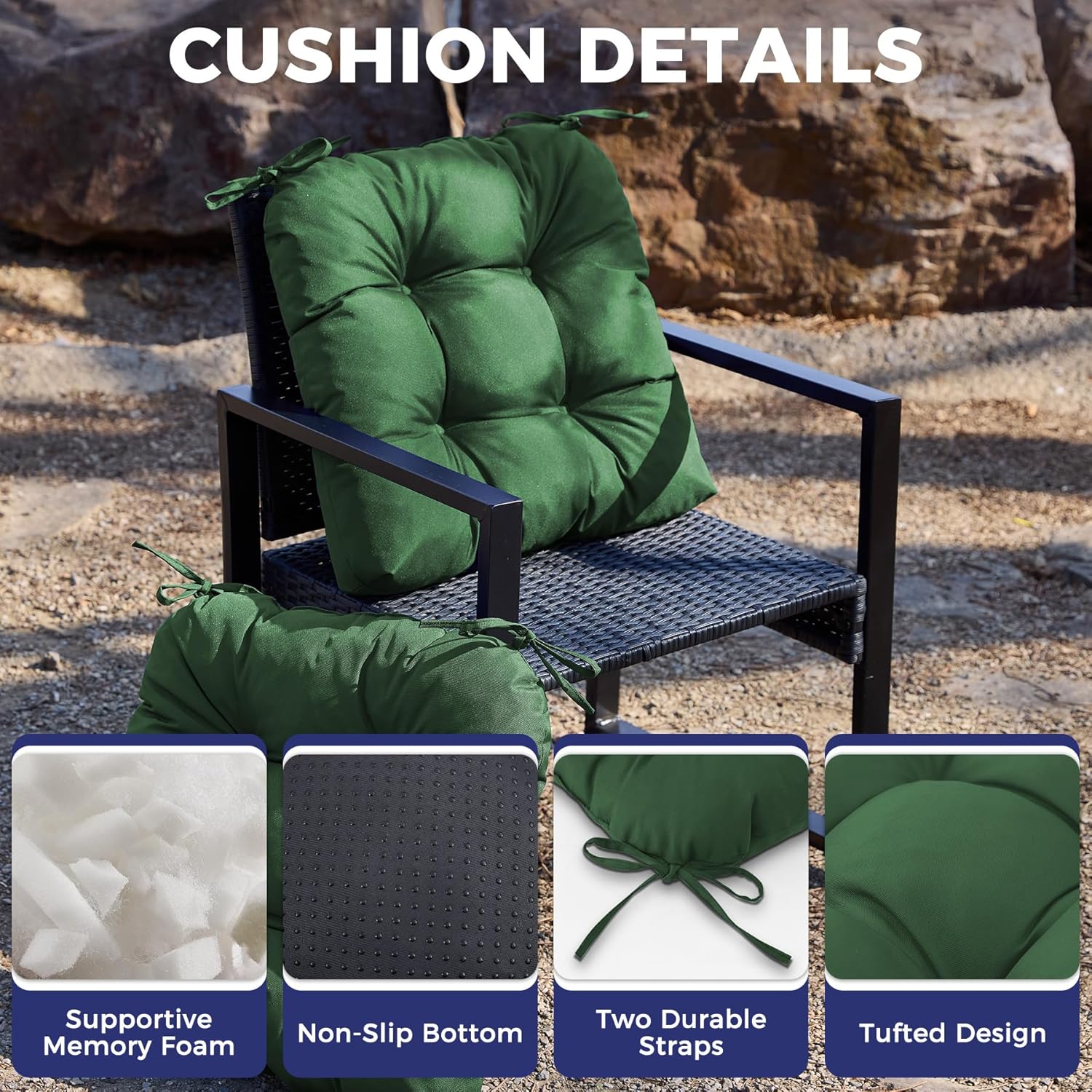 IASEAHK Outdoor Chair Cushions Set of 2, 19" x 19" x 5", Waterproof Outdoor Seat Cushions for Patio Furniture, Fade-Resistant Patio Chair Cushion, Dining Wicker Chair Pads for Porch Garden, Dark Green