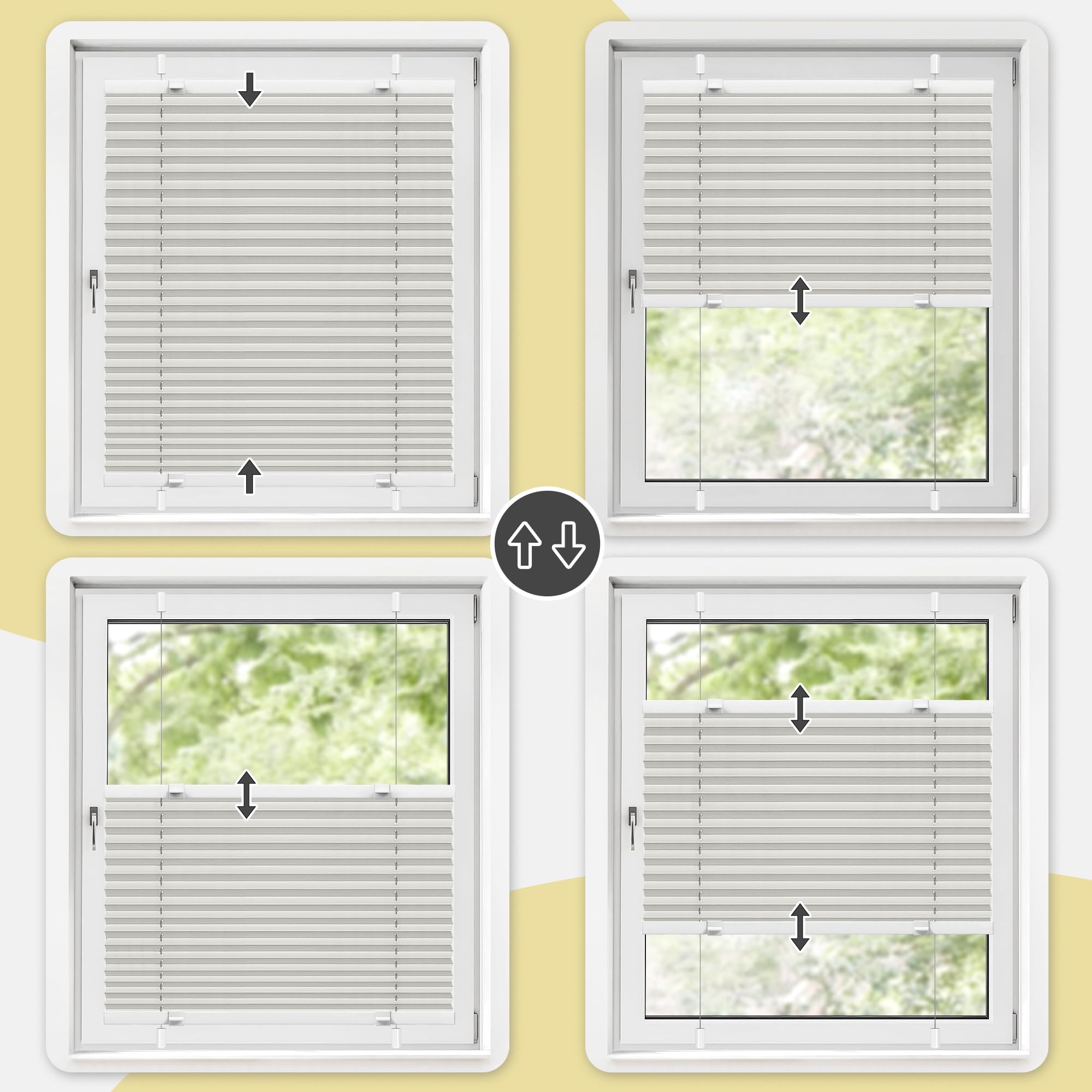 Victoria M. Easyfix Plissee Faltrollo ohne Bohren Plisseeanlage Klemmfix mit Klemmträger für Fenster und Türen, Größe: 110 x 150 cm, Farbe: Grau