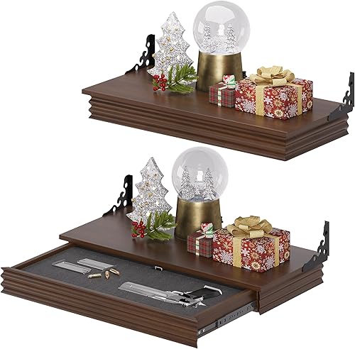 Miniatura 10 de HNEBC Estante compacto de madera maciza de 24 pulgadas para pistola con compartimento oculto, estante flotante de montaje en pared para decoración
