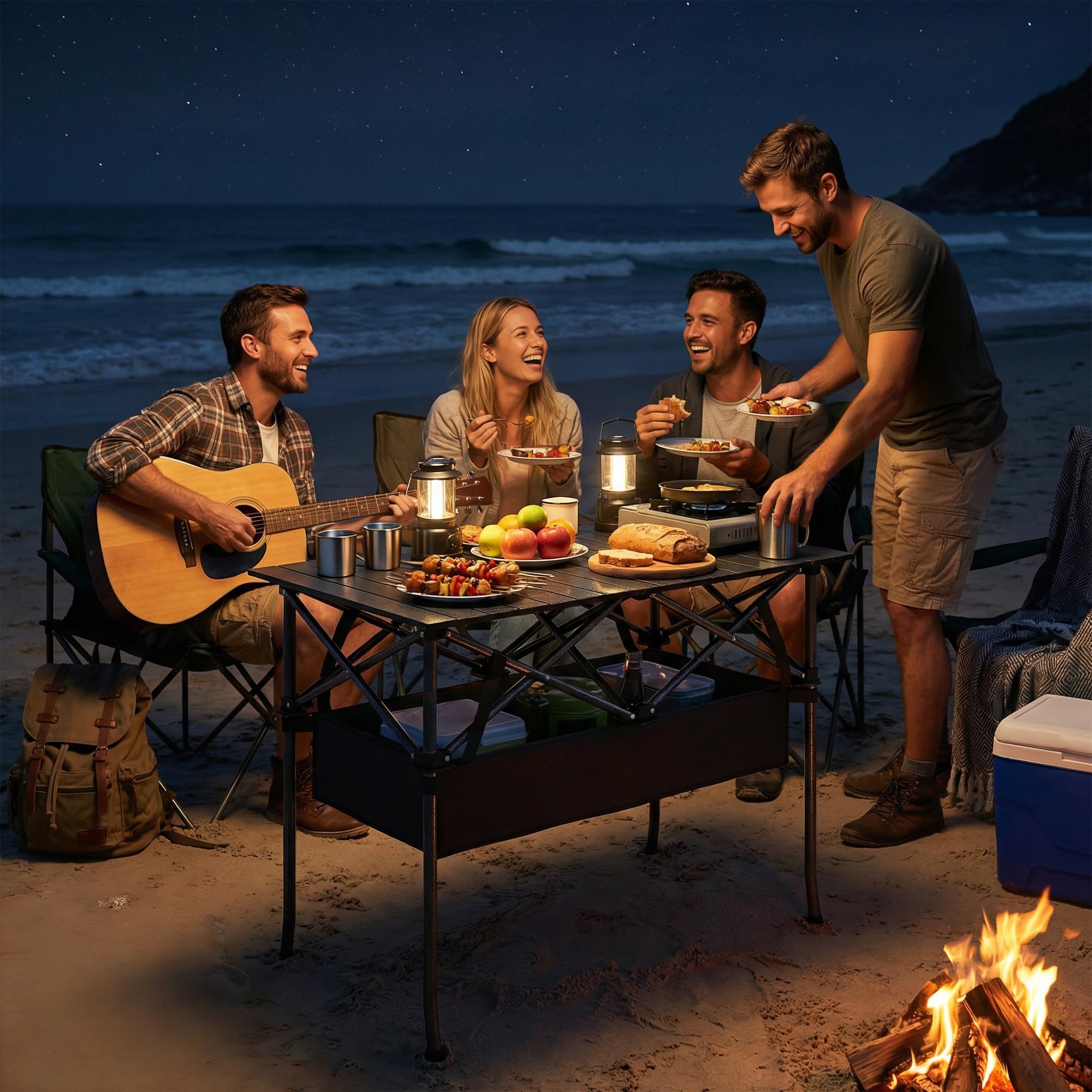 Outsunny Tavolo da Picnic Pieghevole 93cm con Rete Portaoggetti e Borsa, Struttura in Metallo, Nero