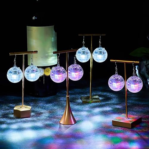 Vista 14 de Henoyso Aretes de bola de discoteca iluminados, joyería LED de luz de Navidad para mujeres y niñas, regalos de fiesta de discoteca de Navidad