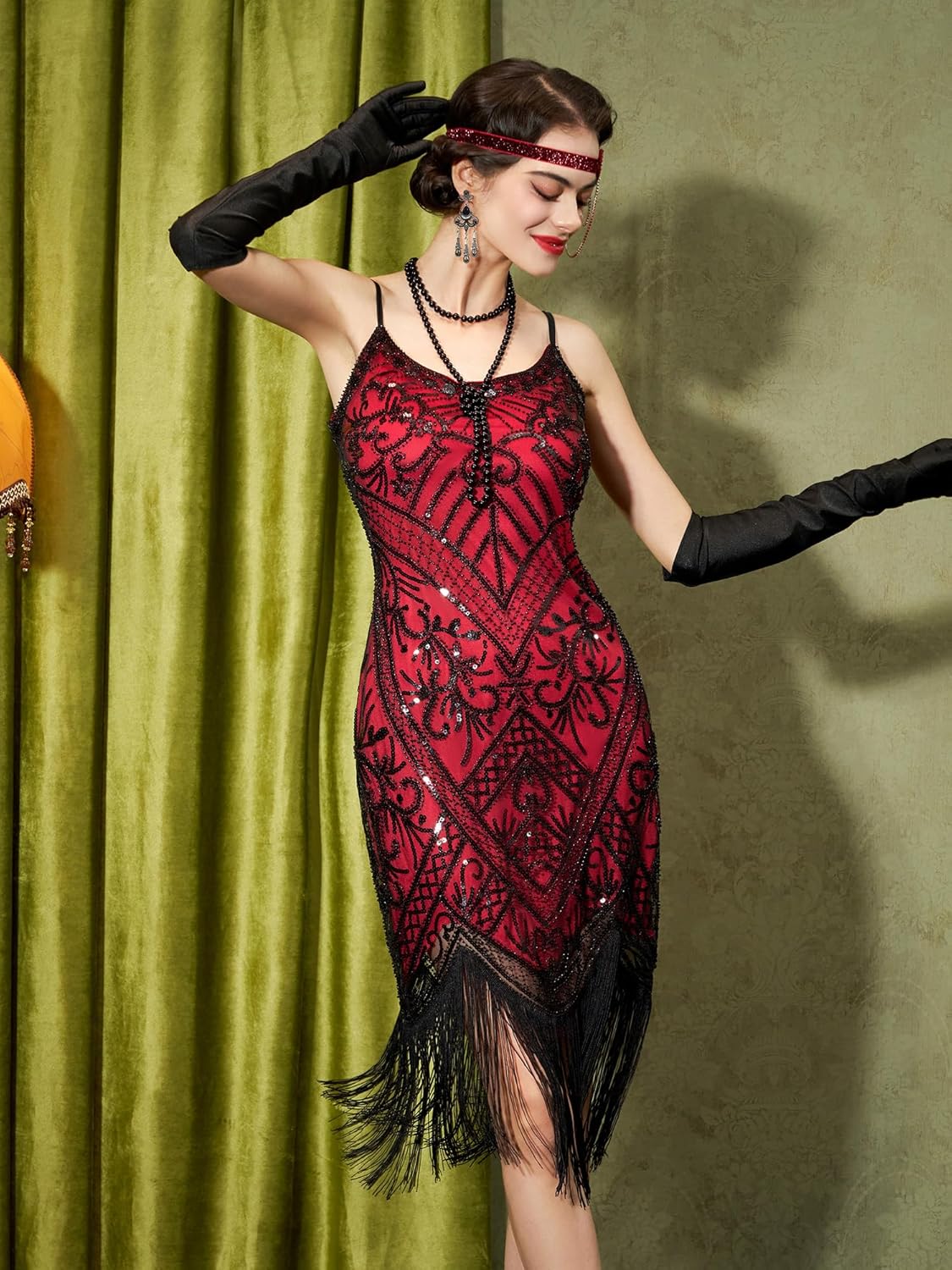 YESSA Women's Flapper Dresses 1920s,Great Gatsby Dresses Sequin Fringe Cocktail Dress Roaring 20s Dress for Harlem Nights - Image 2
