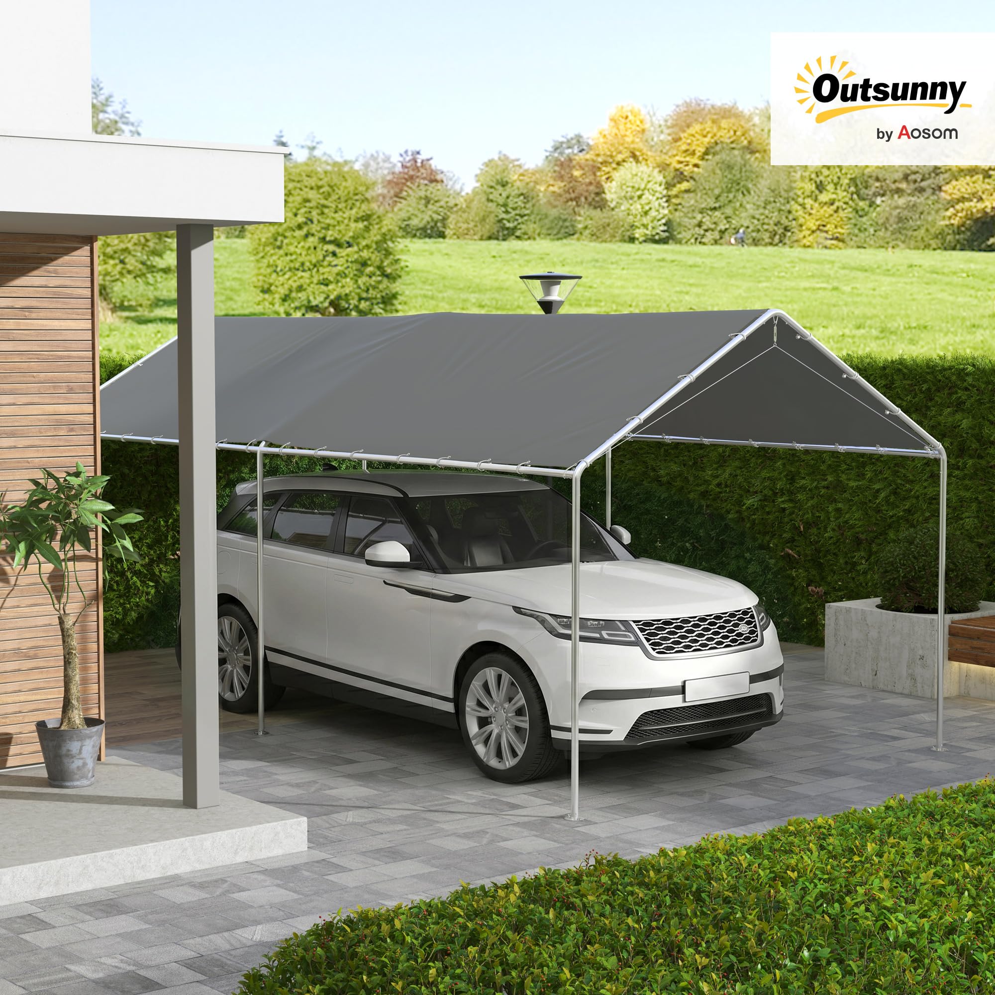 Outsunny Toile de Remplacement pour carport 3 x 6 m, bâche pour abri de Voiture avec 48 élastiques à Boules (Housse Uniquement, Cadre Non Inclus) Gris foncé