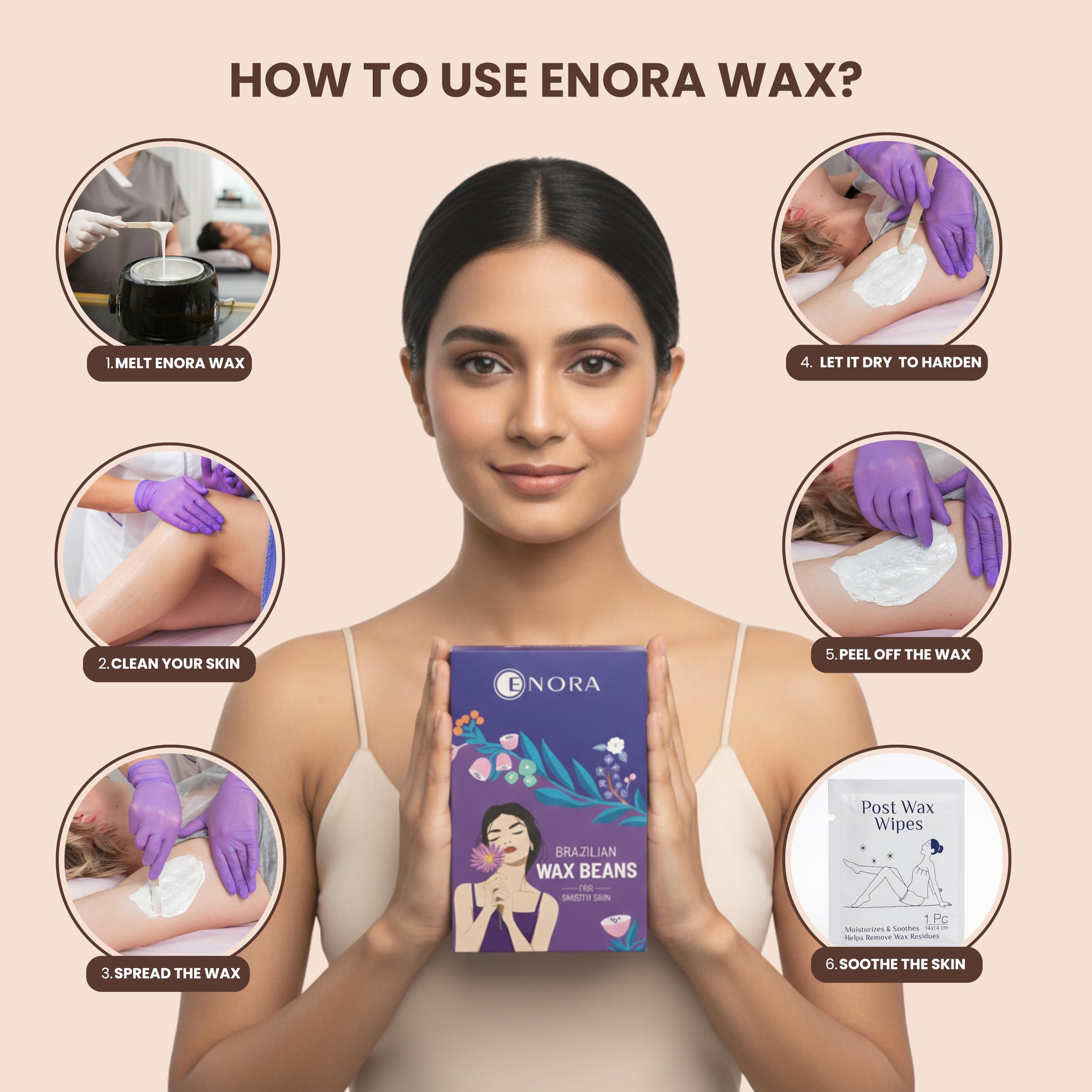 ENORA Brazilian Stripless Wax Beans for Women (50g) | With Wooden Spatula | Natural | For Face, Chin, Hairline, Bikini Area & Full Body Hair Removal (50 Gram, White Chocolate) 3