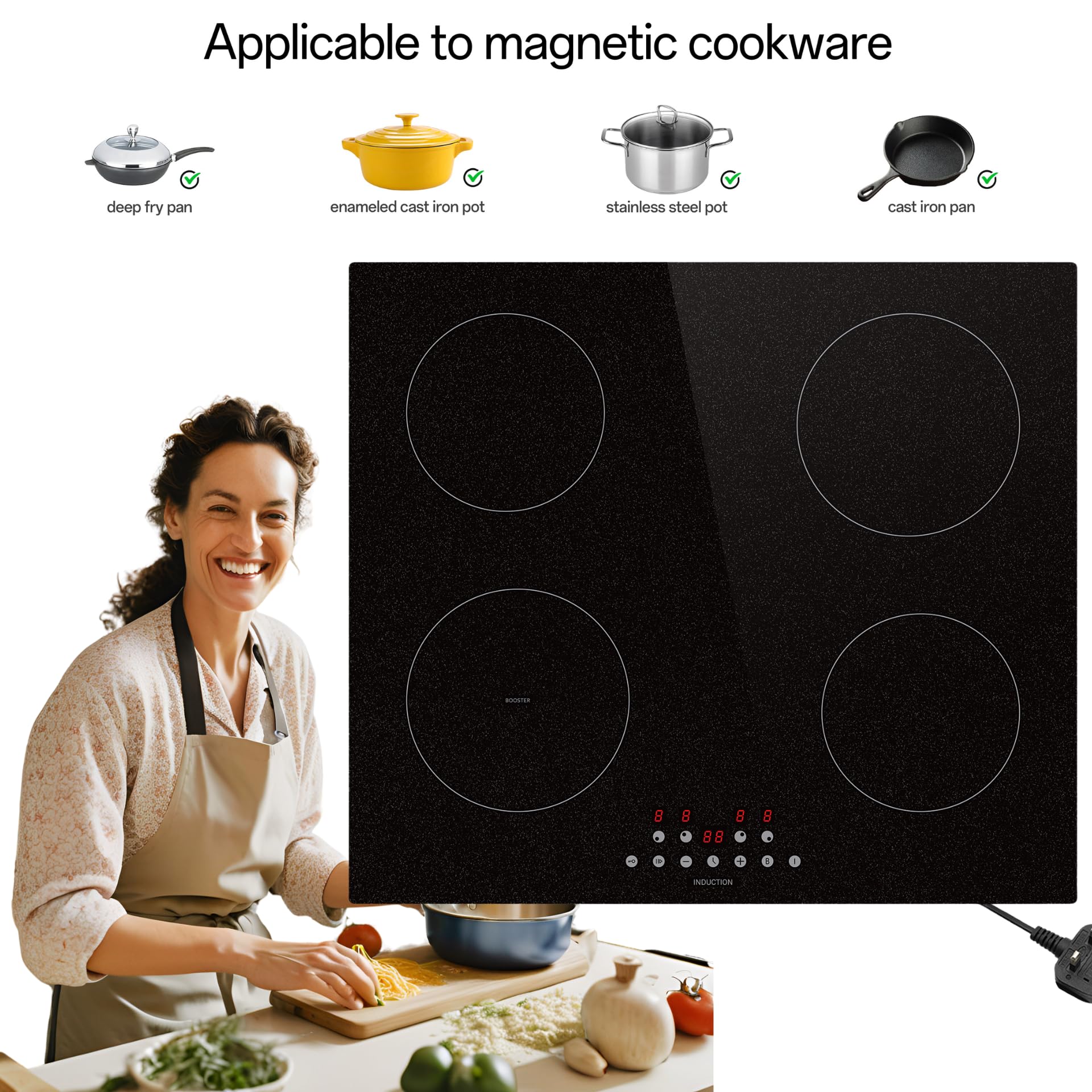 13amp Plug in Electric Induction hob, STARCHARTS 13amp Plug and Play Electric Hob, 2800W, 4 Zones Induction Hob with Touch Control, 9 Cooking Power Levels, Child Lock, Boost, Snowflake Pattern Style — view 5