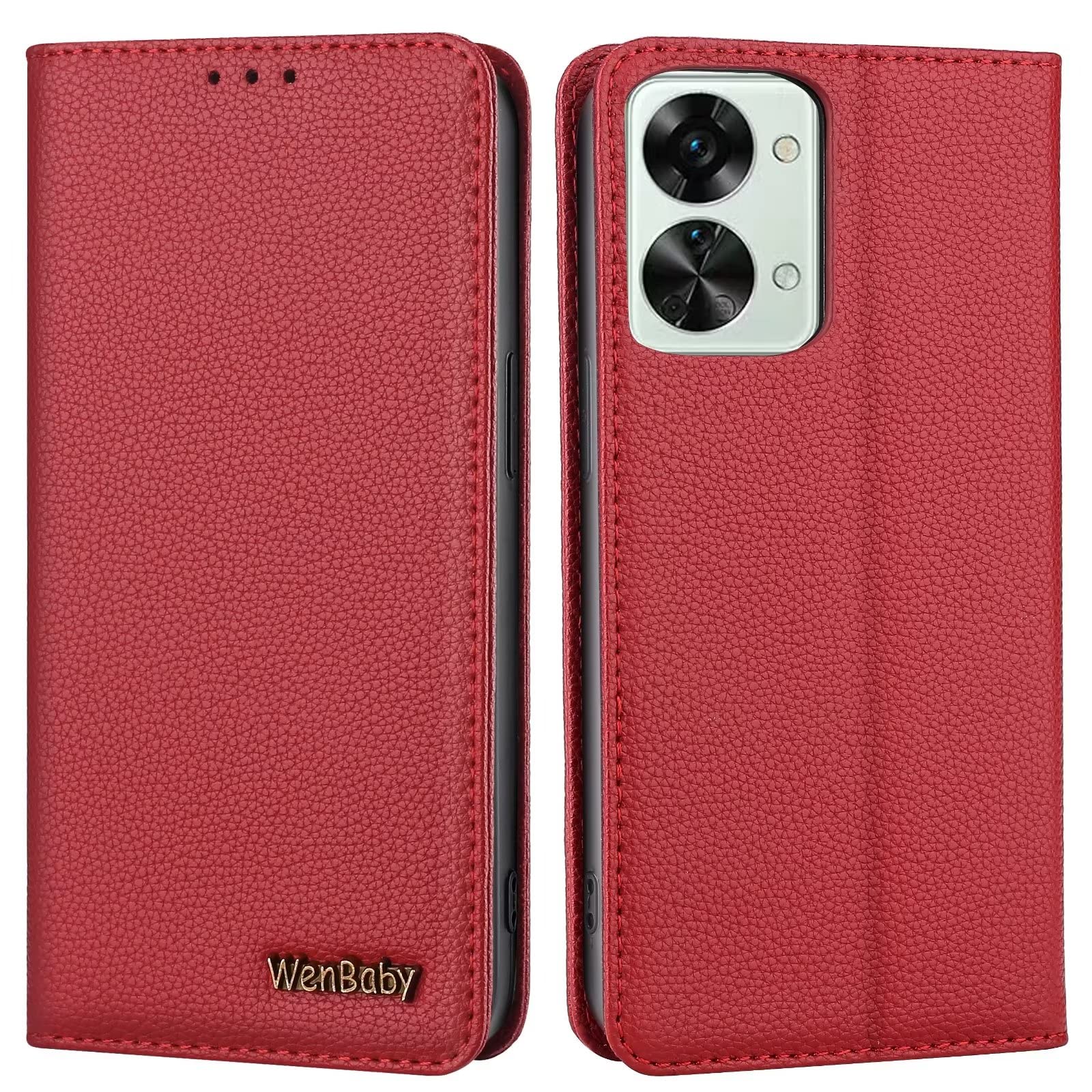 WenBaby Lederhülle Für OnePlus Nord 2T 5G | Mit RFID-Schutz & Standfunktion | Echtleder & TPU