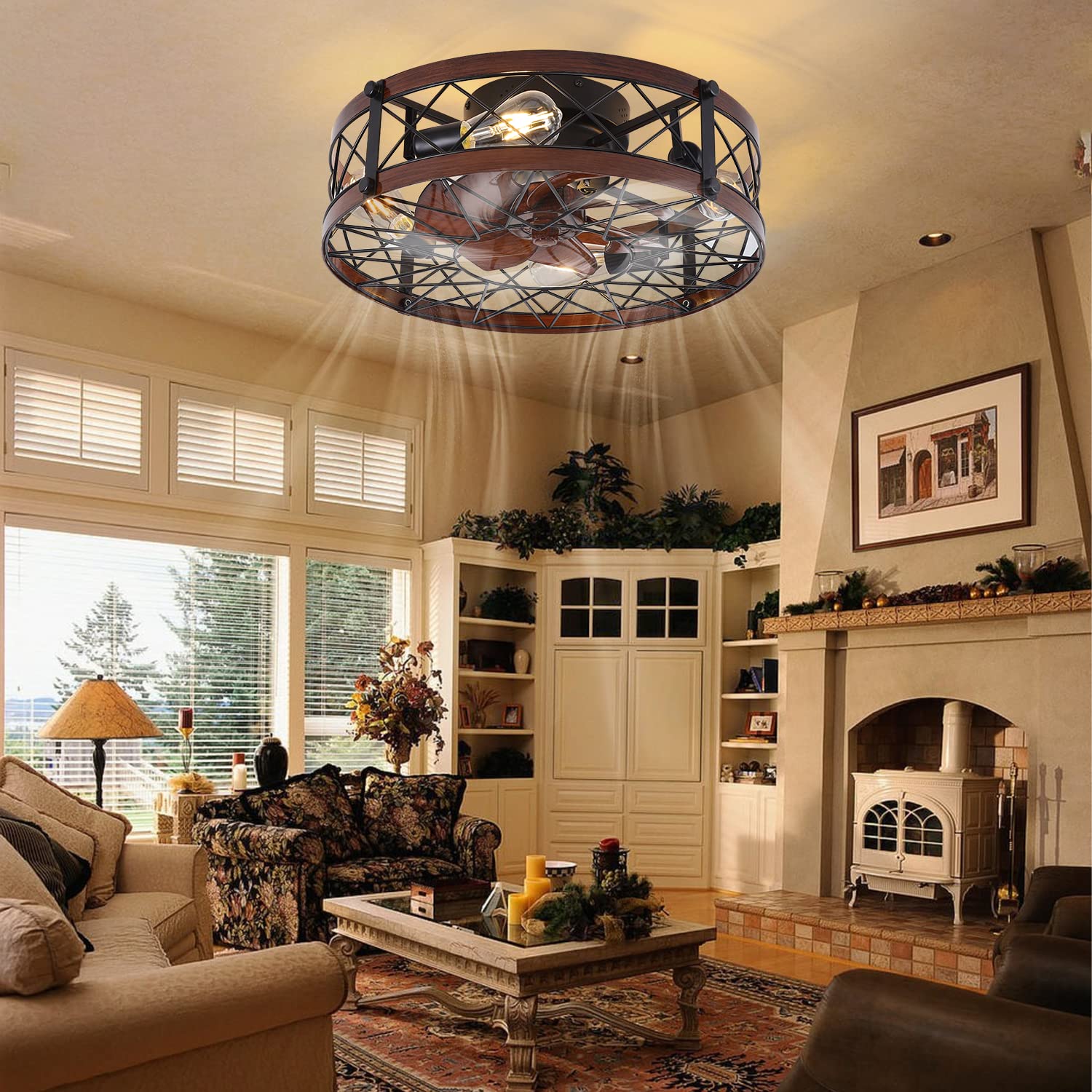 Buy Retro Small Ceiling Fan With Light Remote Control, Coming With E26