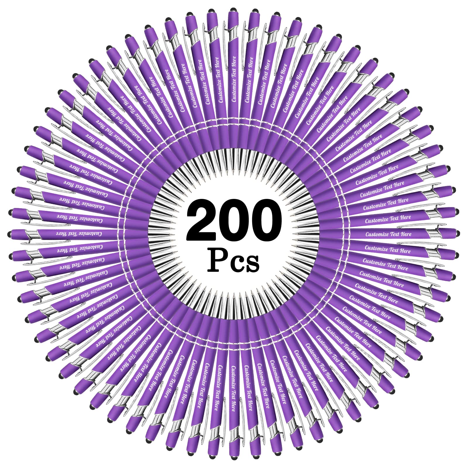 PFCNYMUA Up to 500 Personalized Pens Bulk 200 Custom Ballpoint Pens with Business Name Message Logo, Customized Engraved Pens with Stylus (Medium