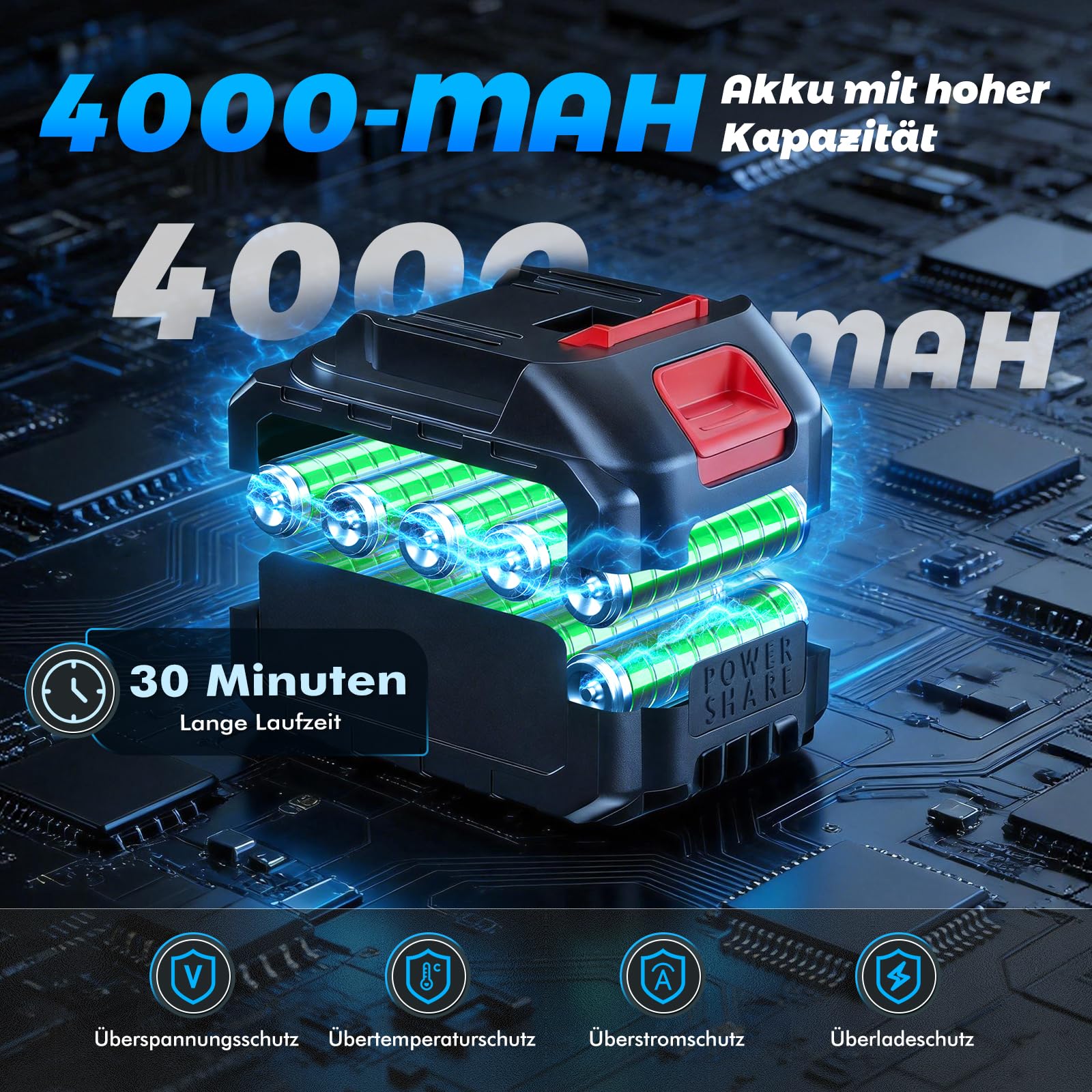 2-in-1 Akku Hochentaster 8-Zoll Mini-Kettensäge, Bürstenloser Motor, 2 x 3000 mAh Batterien, drei einstellbaren Höhen für Baumschnitt