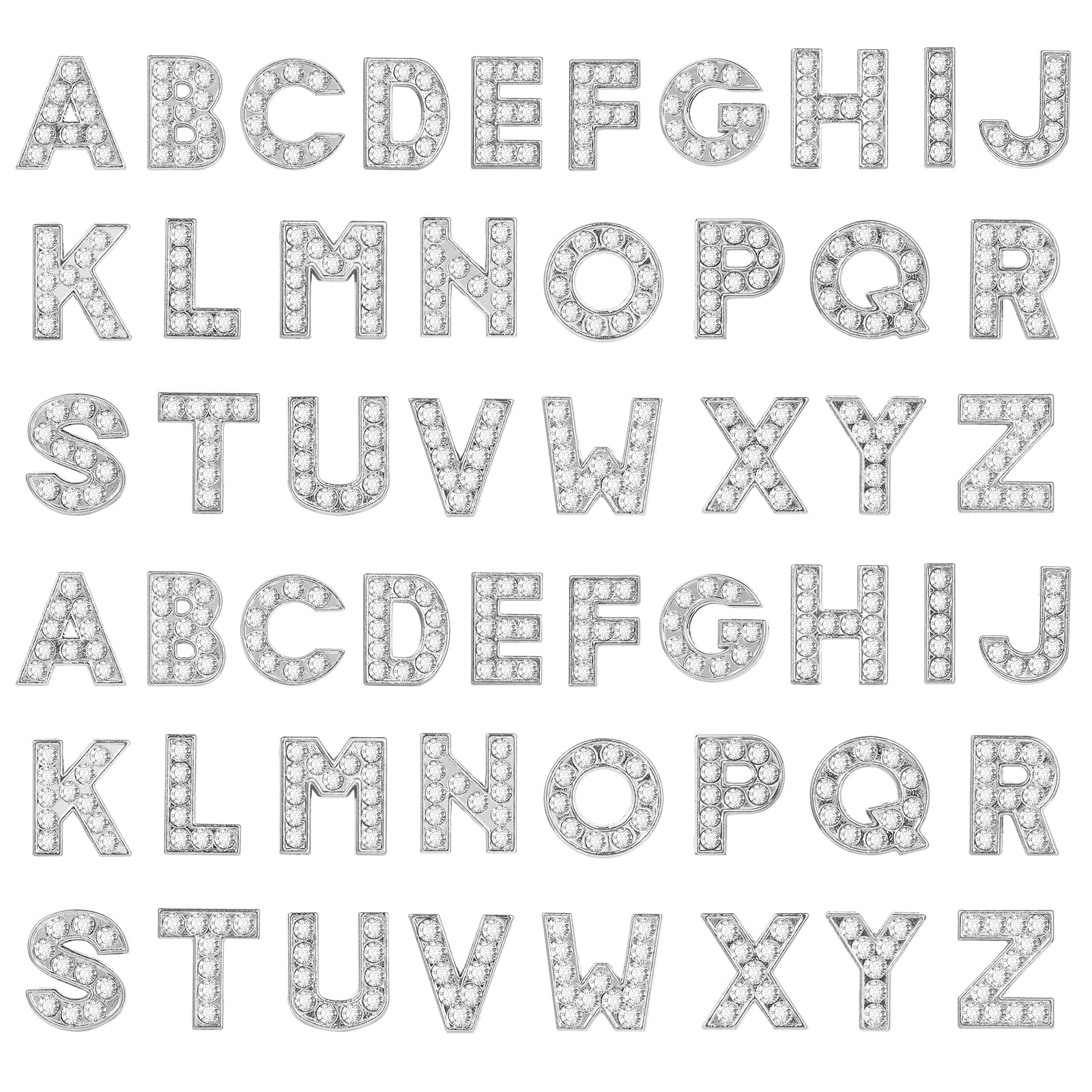 52 Pack Silver 8mm Full Rhinestone Slide Charms Crystal Alphabet Letter Charm A-Z Alloy Letter Charm for DIY Bracelets Necklace Choker DIY Jewelry Making Supplies