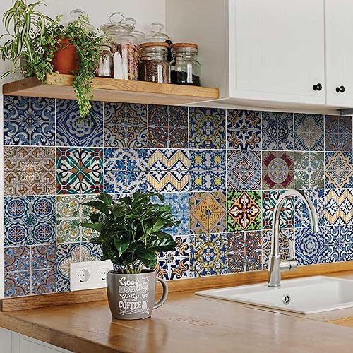 Miniatura 2 de Pegatinas decorativas para azulejos de 24 piezas, azulejos tradicionales auténticos de Talavera Stickersl para el baño y cocina, azulejos adhesivos