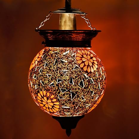 Earthenmetal Handcrafted Mosaic Decorated White Glass Hanging Light
