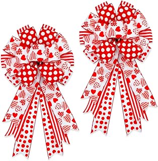 2 Pack Large Valentines Day Bows for Wreath 20x11 inch, Wired Burlap Ribbon
