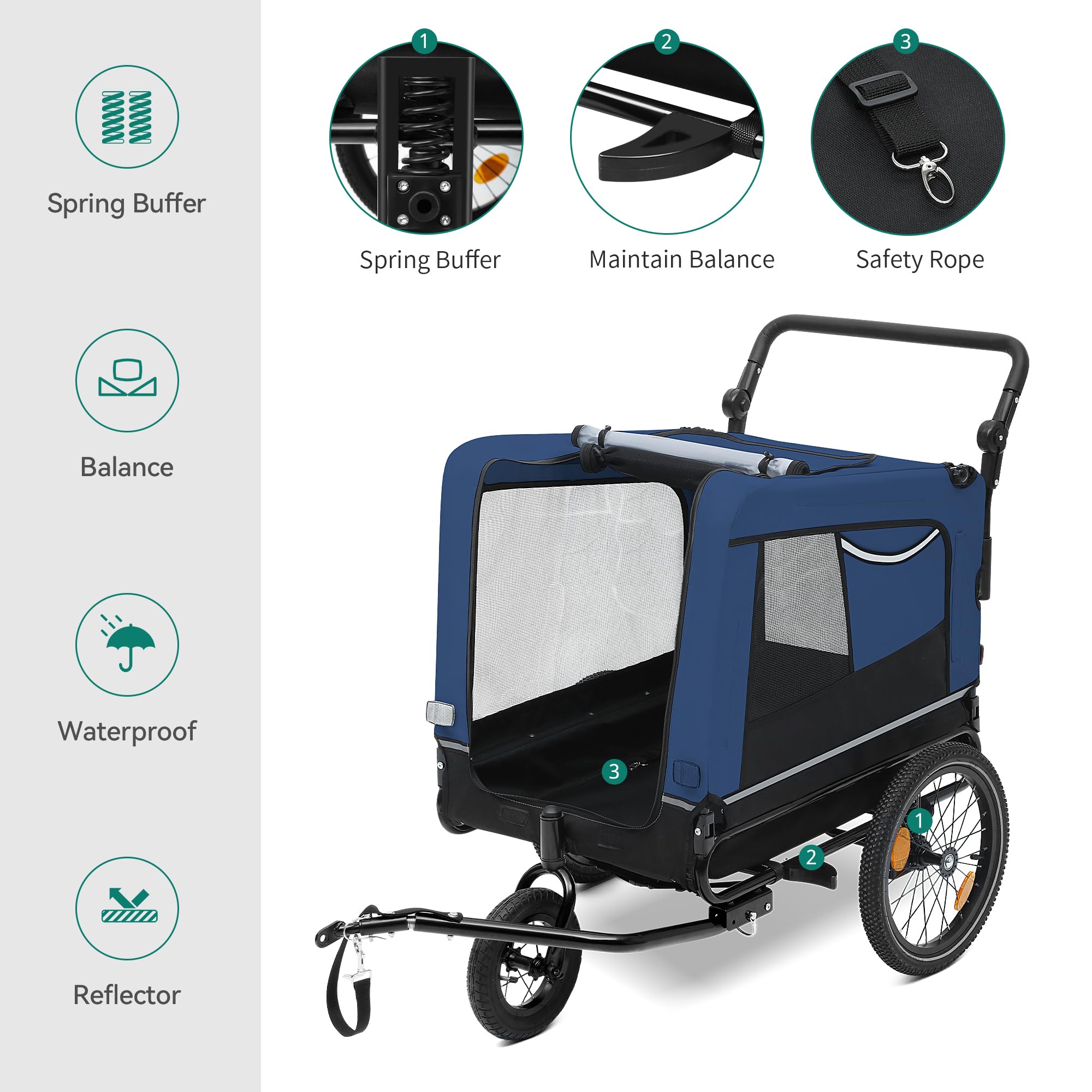 YITAHOME 2-in-1 Dog Bike Trailer with 360° Rotatable & Removable Front Wheel, Dog Stroller 600D Oxford Canvas, Dog Trailer for Bicycle, 40kg MAX Reflectors & Safety Leash, Easy Transport