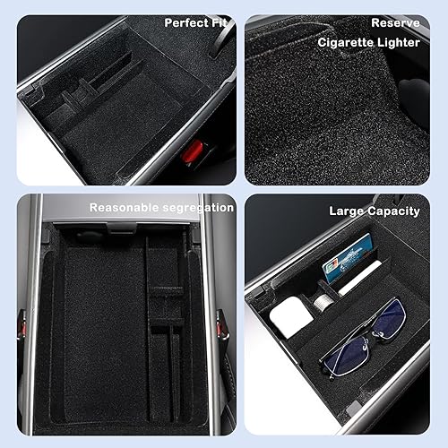 Miniatura 5 de FanpBow Bandeja organizadora de consola central, 5 unidades, accesorios Tesla modelo Y 2024, caja de almacenamiento oculta con portavasos de