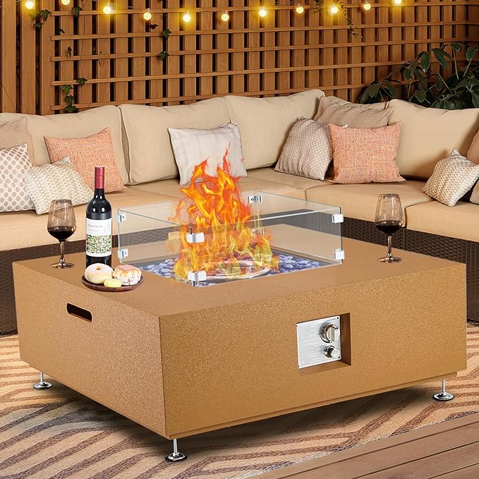 36" Propane Fire Pit Table,50000BTU Fire Table with Wind Guard, 11LBs Glass Beads & Rain Cover, Sturdy Steel Anti-rust Finish & CSA Safety Certified Outdoor Firepit for Patio Yard Garden(Orange)