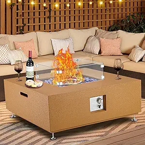 36" Propane Fire Pit Table,50000BTU Fire Table with Wind Guard, 11LBs Glass Beads & Rain Cover, Sturdy Steel Anti-rust Finish & CSA Safety Certified Outdoor Firepit for Patio Yard Garden(Orange)