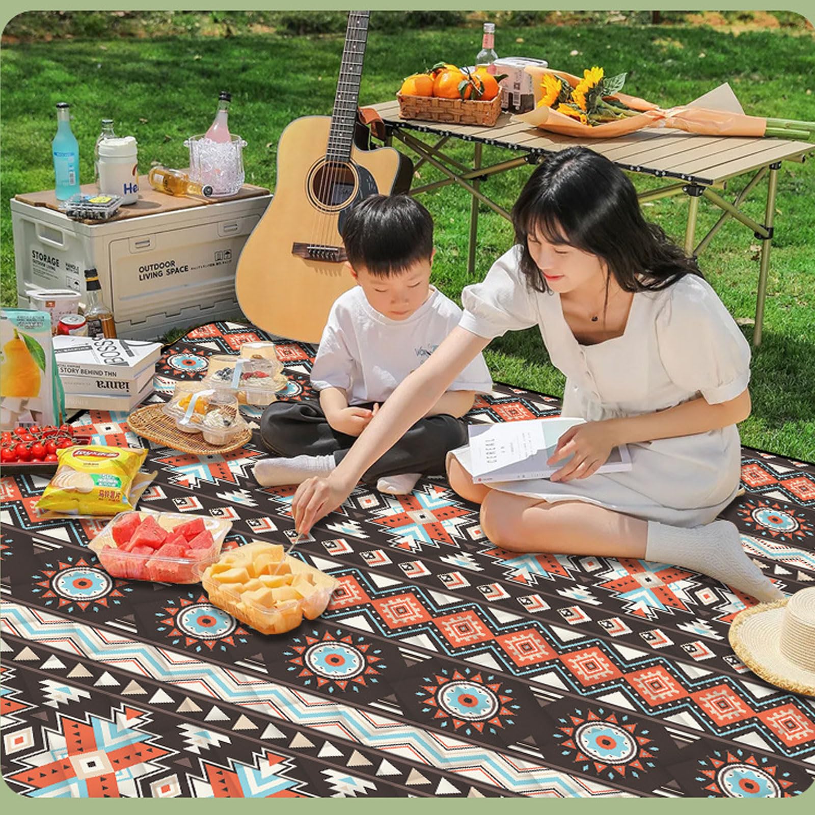 Coperta Picnic Impermeabile Pieghevole 5 Strati Campeggio Con Tracolla Per Escursioni Sull'erba E Viaggi-Grey