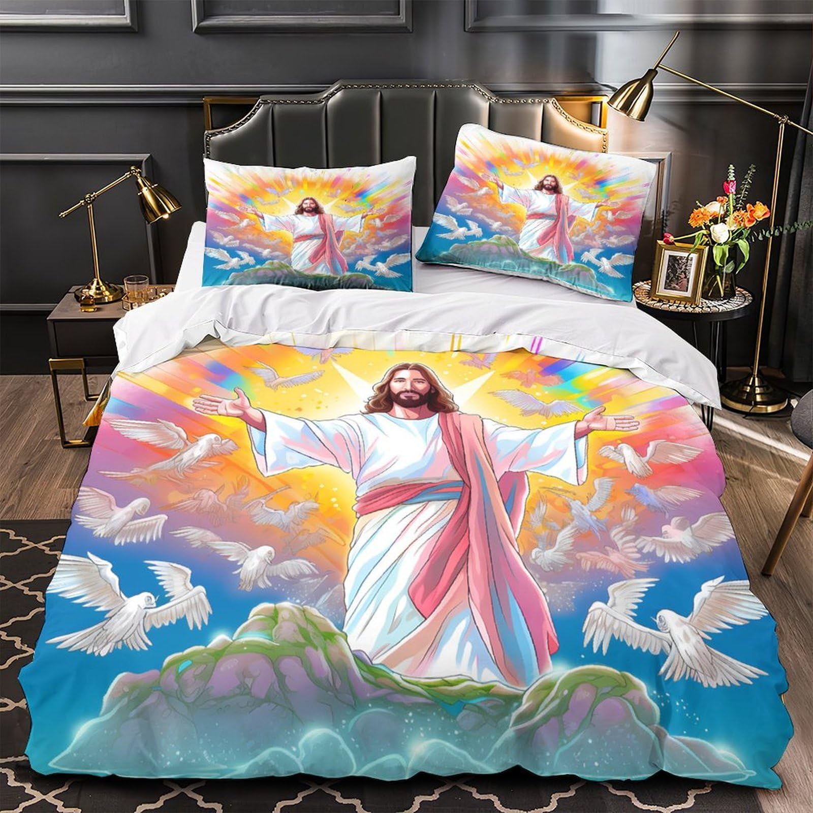 Housse de couette Jésus-Christ microfibre résistante et douce avec fermeture éclair pratique