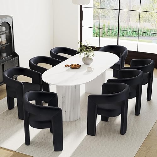 Miniatura 33 de Sillas de Comedor Modernas Tipo Barril Juego de 8, Sillas Laterales de Acento Tapizadas en Terciopelo con Brazos Cómodas Sillas de Tocador de