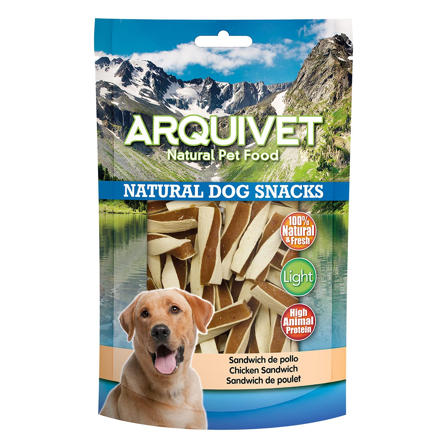 ARQUIVET Pack 12 Unidades Snacks Sandwich de Pollo 100 g - Natural Dog Snacks - 100% Natural - Chuches, premios, golosinas para Perros - Producto Light - Muy Rico en nutrientes