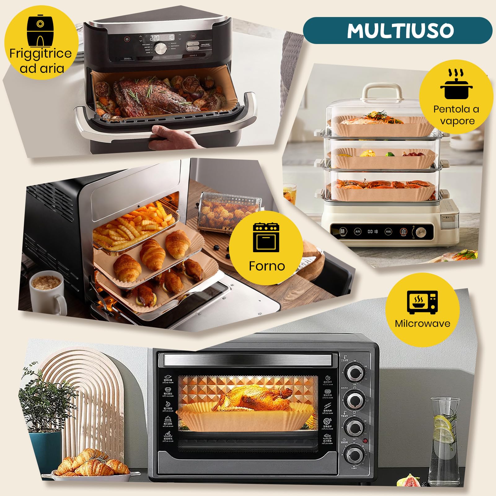 300 Pezzi Carta Forno Friggitrice ad Aria per Ninja Foodi Flexdrawer 10,4L, Accessori per Ninja Foodi AF500EU AF500EUCP Airfryer, Carta da Forno Airfryer per Cosori Dual Blaze TwinFry 10L/ Cecotec 9L