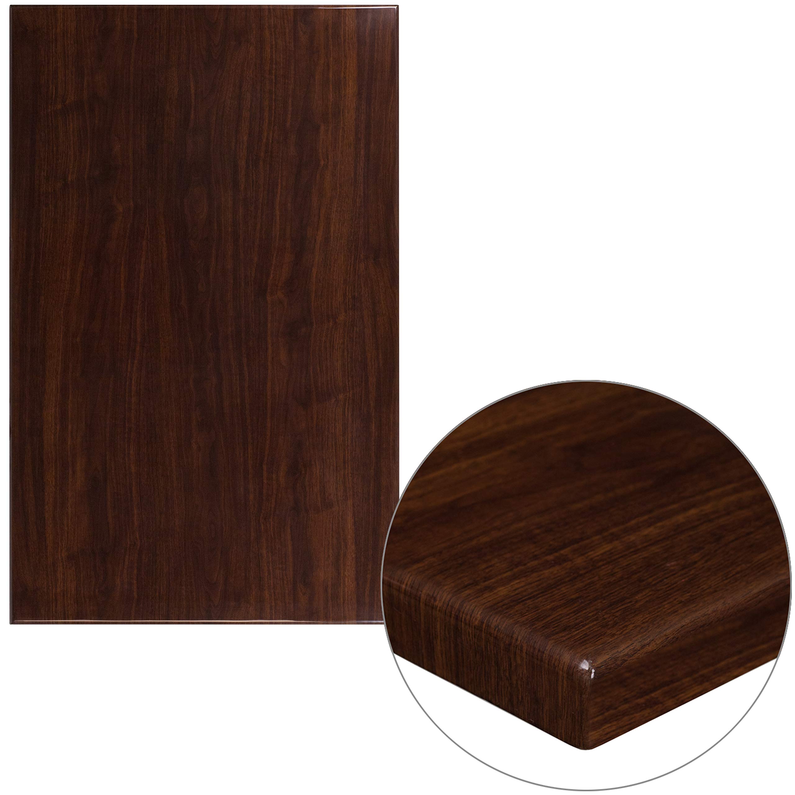 Flash Furniture Glenbrook 30" x 48" Rectangular High-Gloss Walnut Resin Table Top with 2" Thick Edge