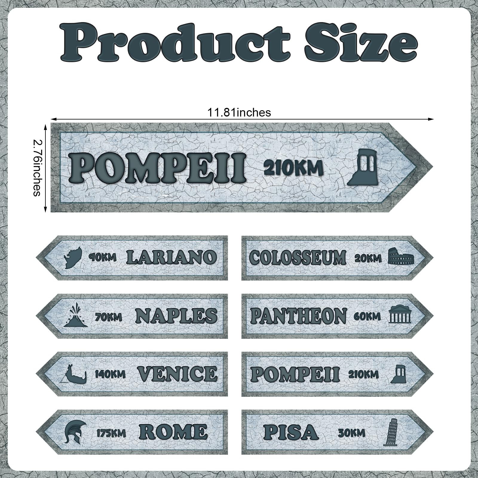 8 Pcs French Italian Street Sign Paper Cutouts Travel Street Sign Paper Cutouts for Street Wall Hanging Decorations for Travel Theme Party Retro Event Party Supplies(Grey,Italian)