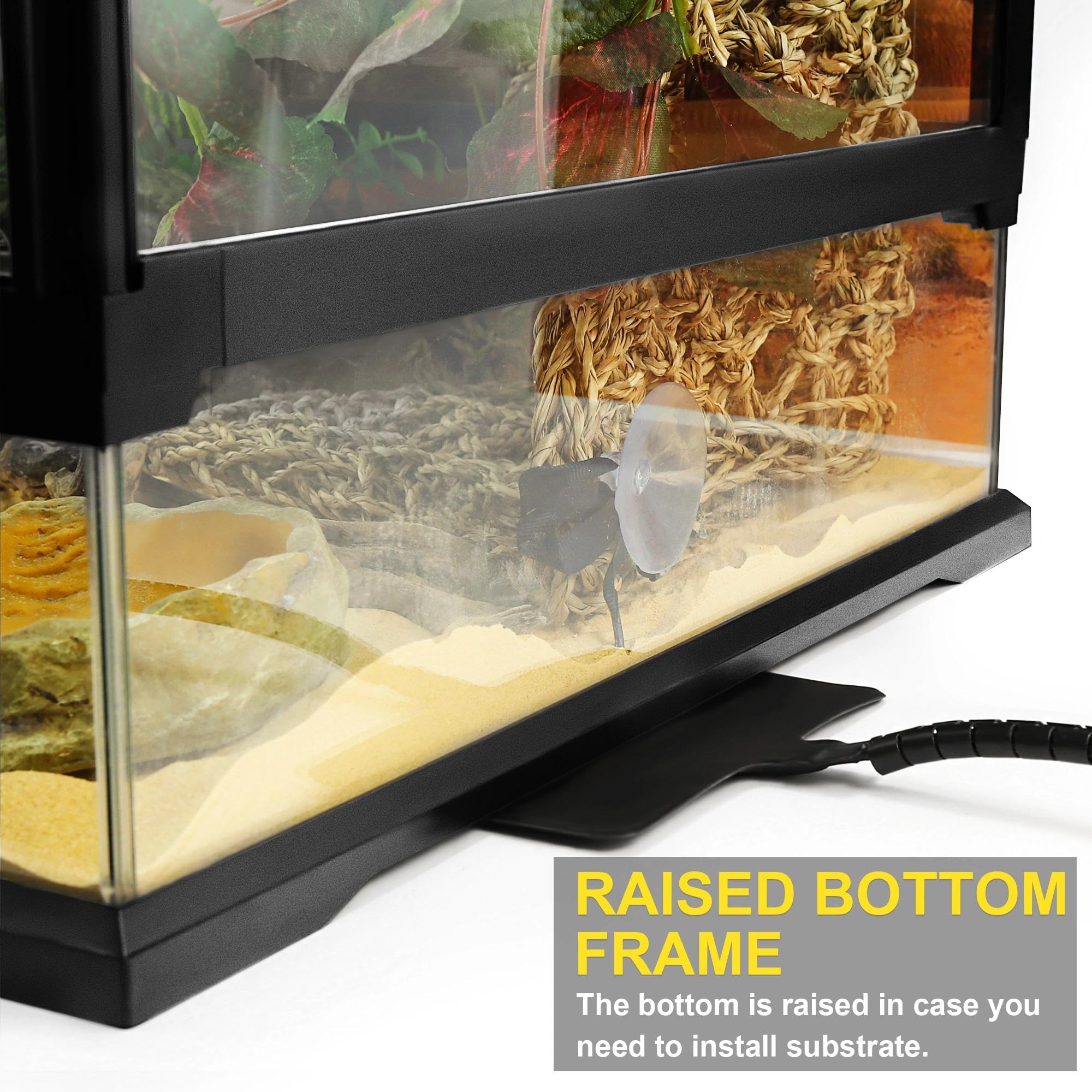 Terrario de vidrio profesional de 32 galones de 18 x 18 x 24 pulgadas, tanque de hábitat duradero para reptiles con marco de aleación de aluminio resistente al calor, puertas giratorias