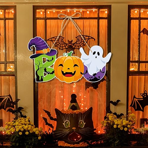 Miniatura 4 de Decoración para colgar en la puerta del porche delantero del hogar de Halloween, 5 carteles de papel para fiesta, murciélagos, fantasmas