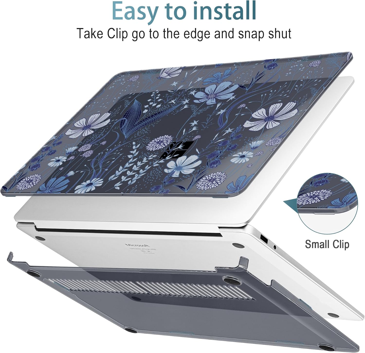 Tuiklol for 2025 Microsoft Surface Laptop 13 inch Case, Windows 11 Touchscreen Copilot+ PC Laptop 13 Model 2095 with Protection Surface 13 inch Cover,Blue Line Floral - Image 3