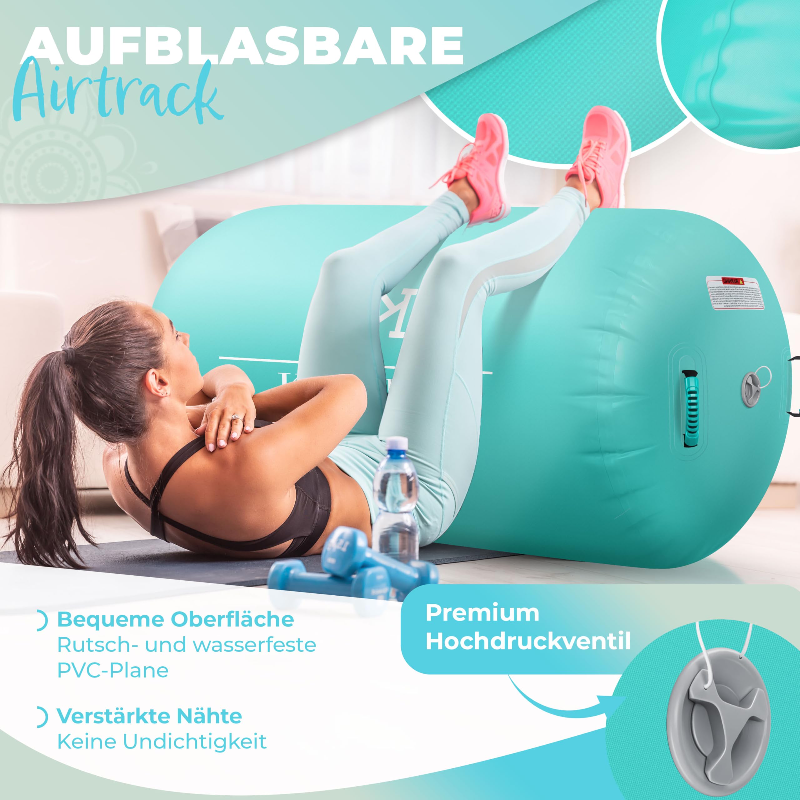 KESSER® Aufblasbare Airtrack | inkl. Tragetasche & elektr. Luftpumpe | Barrel Tumbling, Yoga, Fitnessmatte, Trainingshilfe, Turnmatte, Balance Trainer, Sportmatte, Gymnastikmatte, Workout