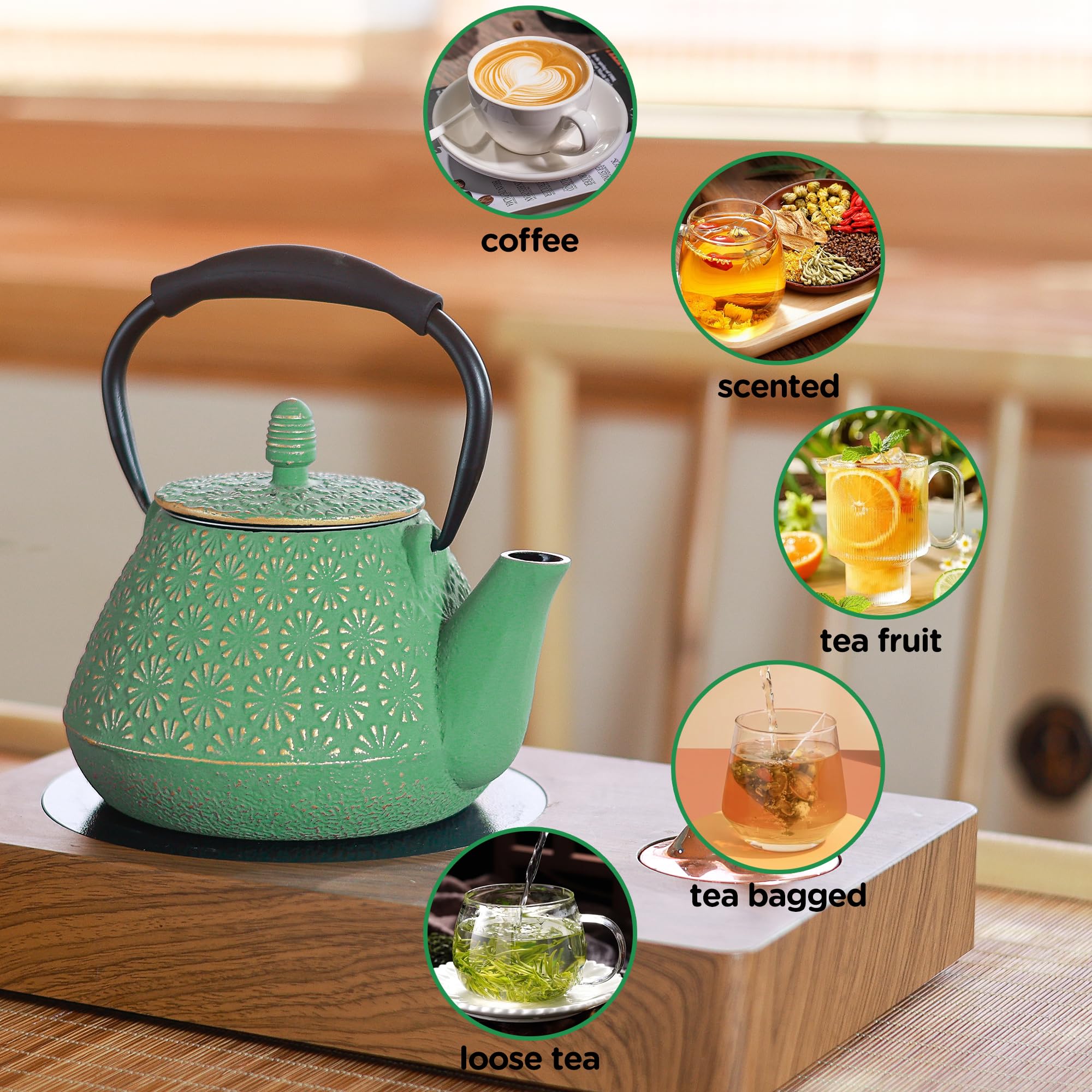 Théière En Fonte 1200ml - Style Japonais Sakura - Pour Plaque De Cuisson - Avec Infuseur