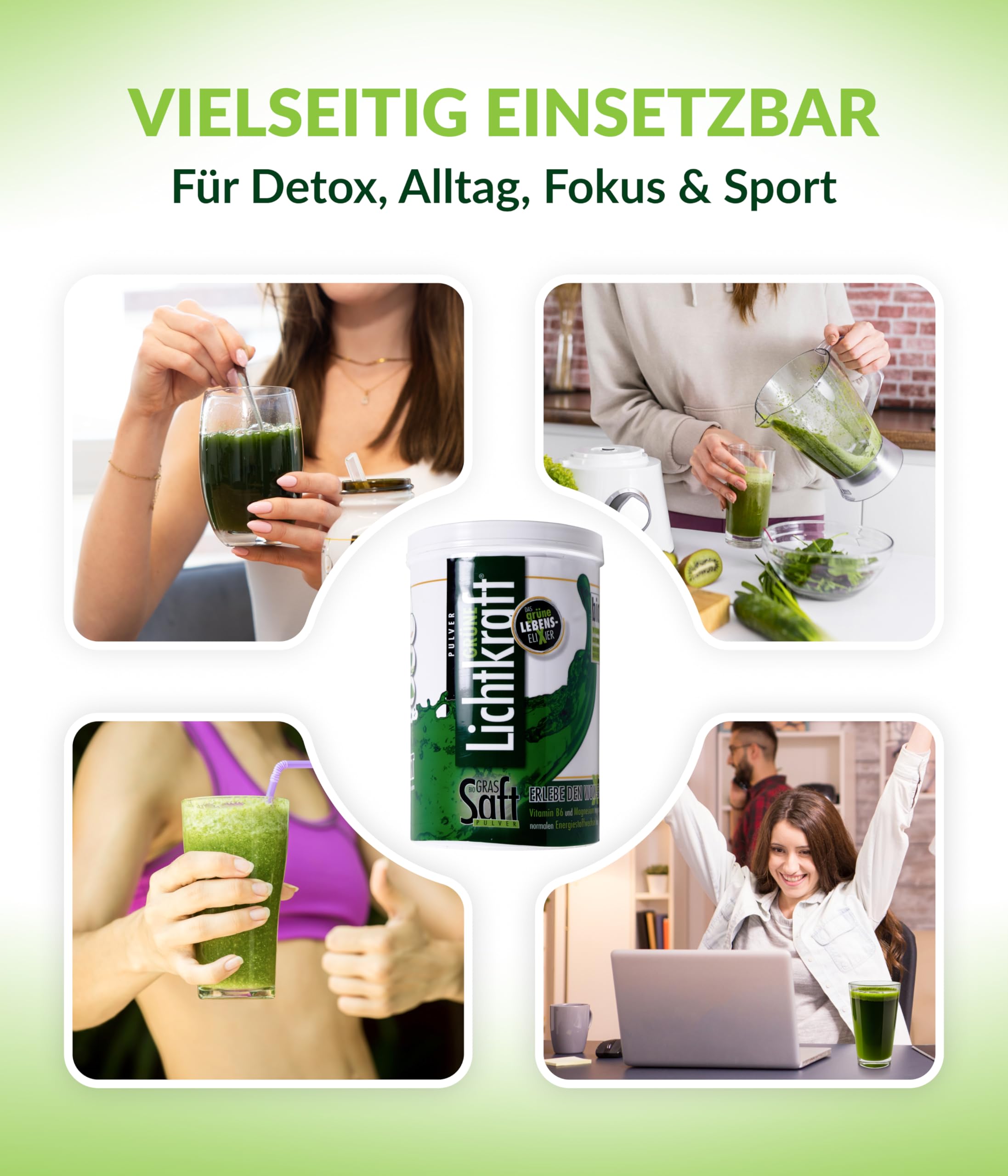 Grüne Lichtkraft® GerstengrasSAFTpulver Bio aus Kamut® & Gerstengras 450g – Hochkonzentriert, vegan, glutenfrei – Reines Saftpulver in Rohkostqualität – Kein gemahlenes Gras – Für Entgiftung