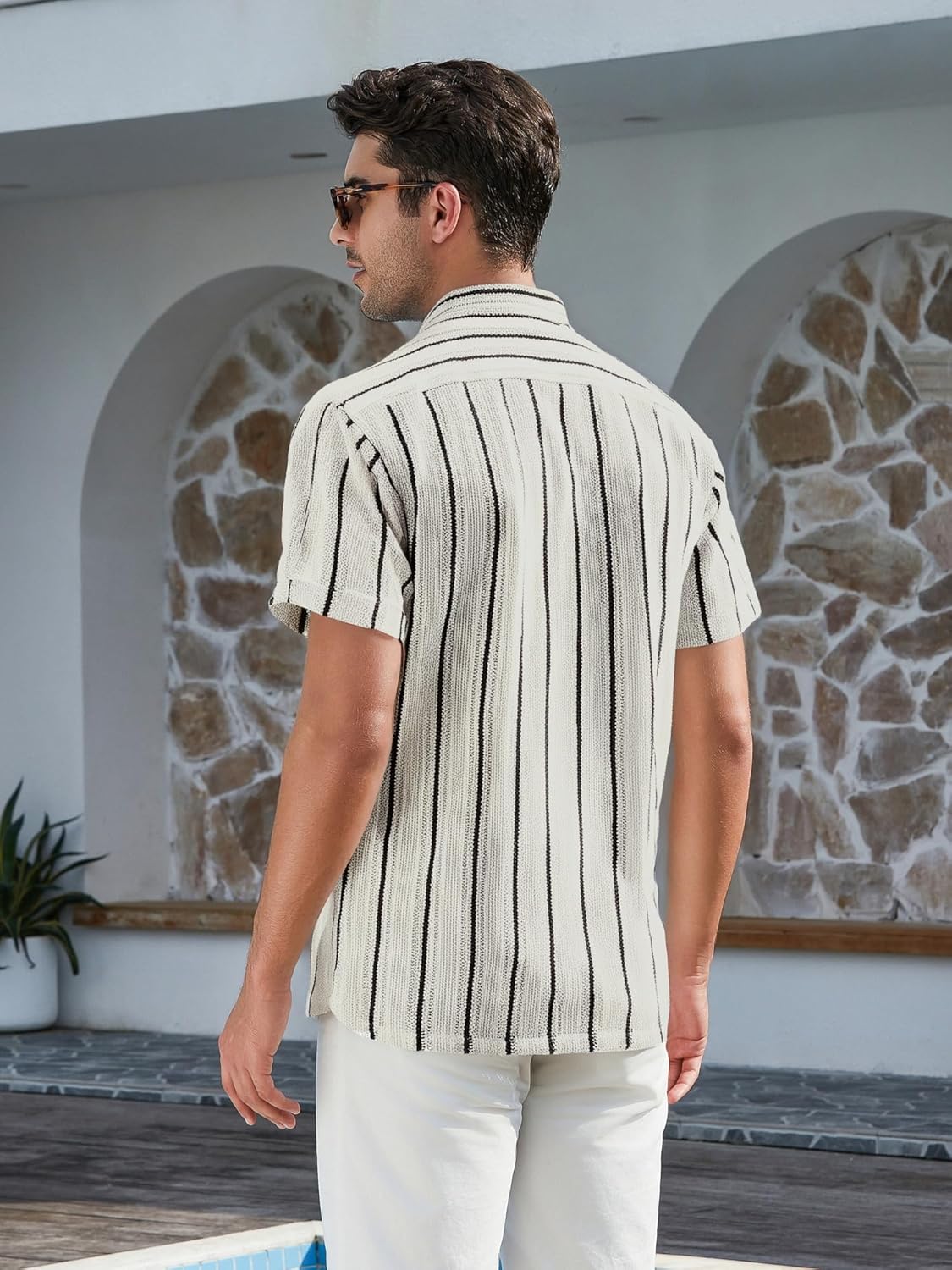 alex vando mens summer shirts see through sheer lace casual short sleeve button down beach shirt beige/black x-large