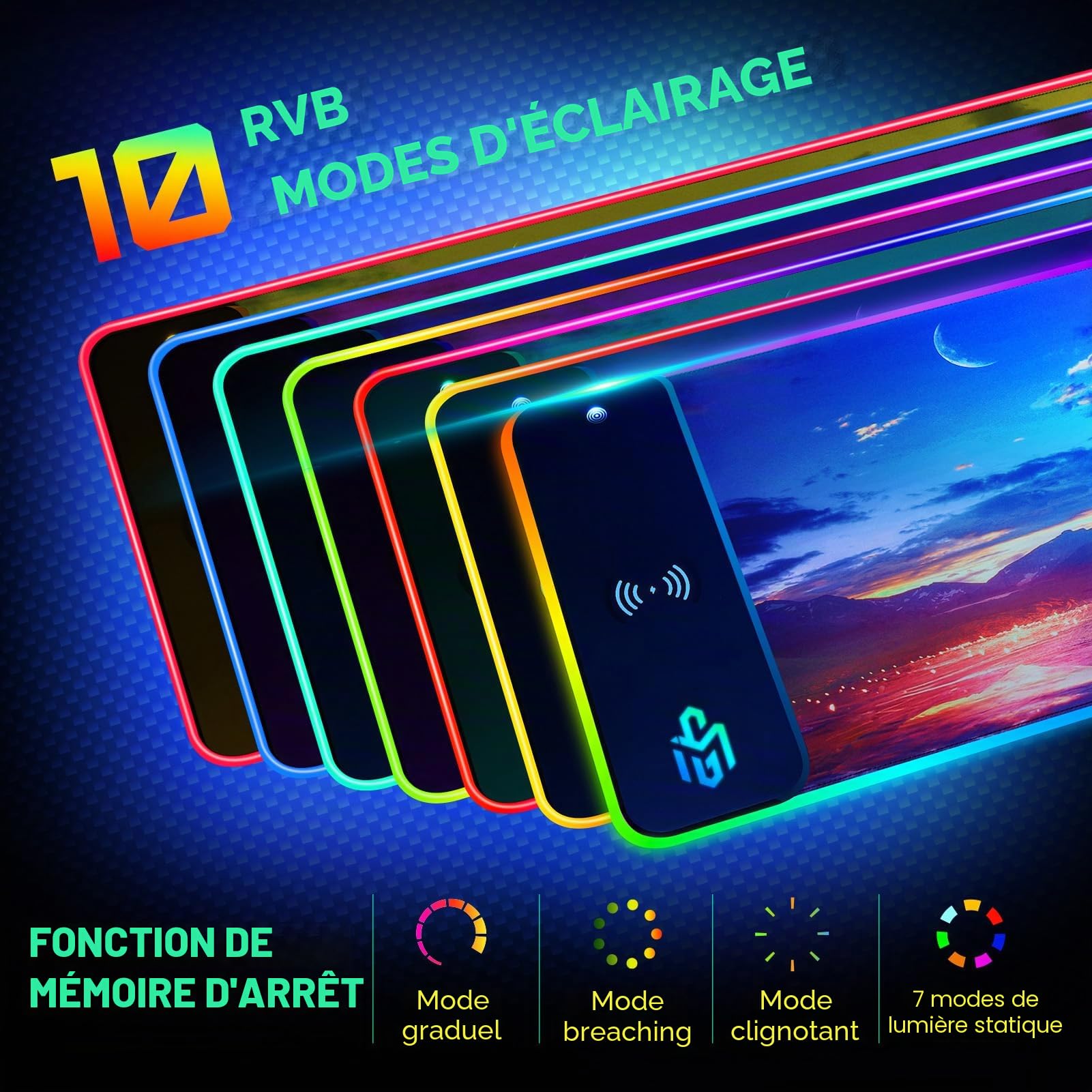 GIM Tapis de souris gaming RVB XXL 800x300 cm Motif étoile LED