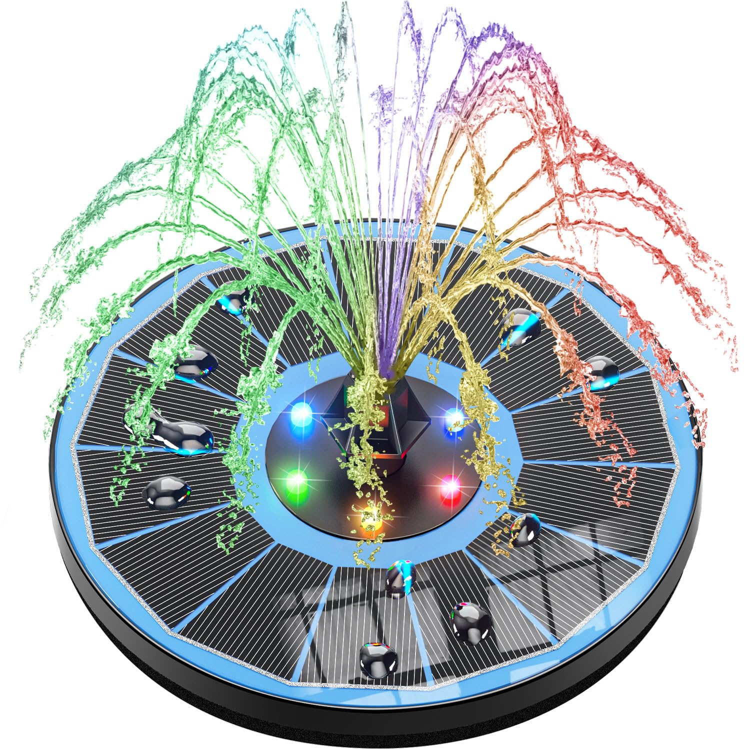 SZMP LED Solar Springbrunnen für außen mit 2200mAh Akku, 3.5W Glas Solar Teichpumpe mit 8 Effekte & 4 Fixe Rohre Solar Wasserpumpe, Solar schwimmender Fontäne Pumpe für Garten, Vogel-Bad, Teich