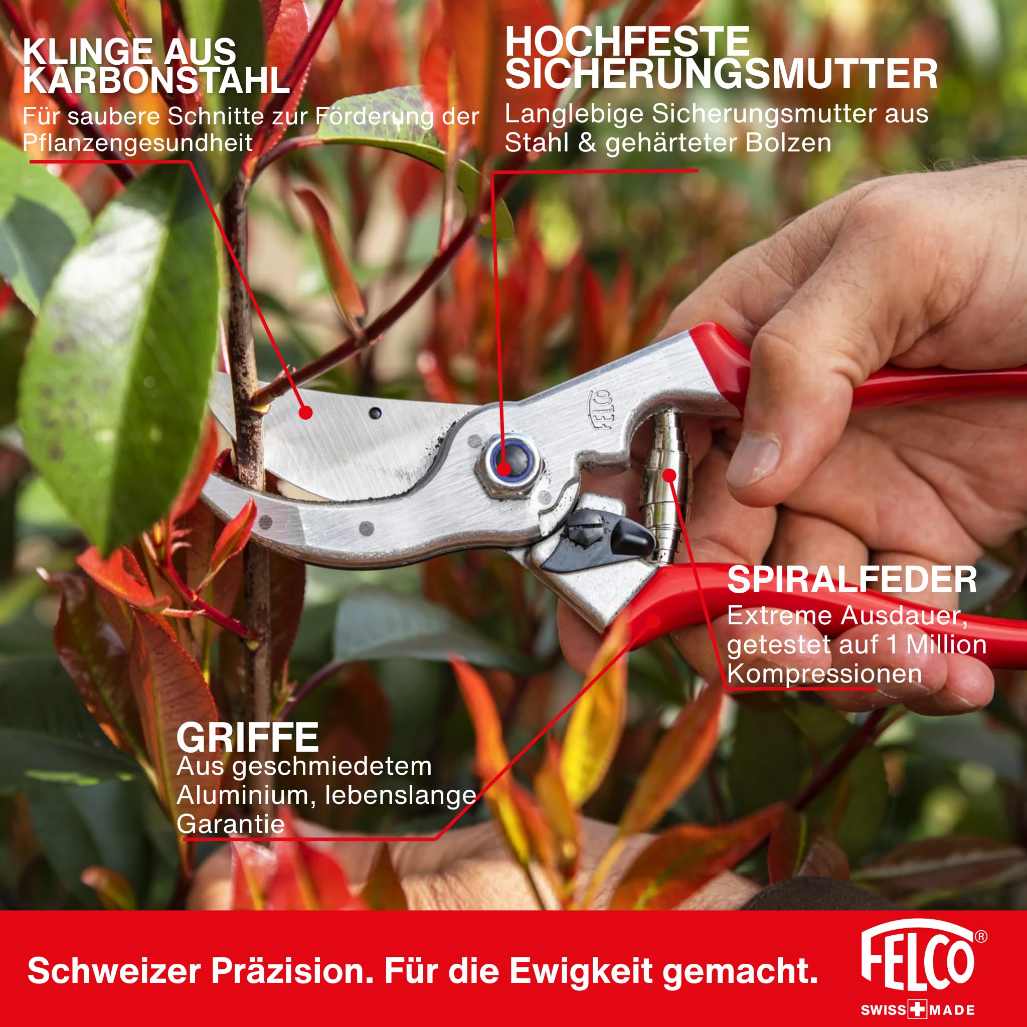 FELCO 4 Bypass-Gartenschere für Rechtshänder mit großen Händen, 25 mm