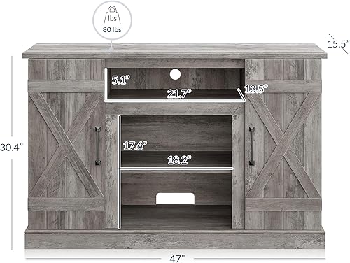 Miniatura 3 de BELLEZE - Soporte de madera rústico para TV de hasta 50", color roble Sargent Gris desteñido,Blanco,Pino Ashland,Gris,claro,Roble
