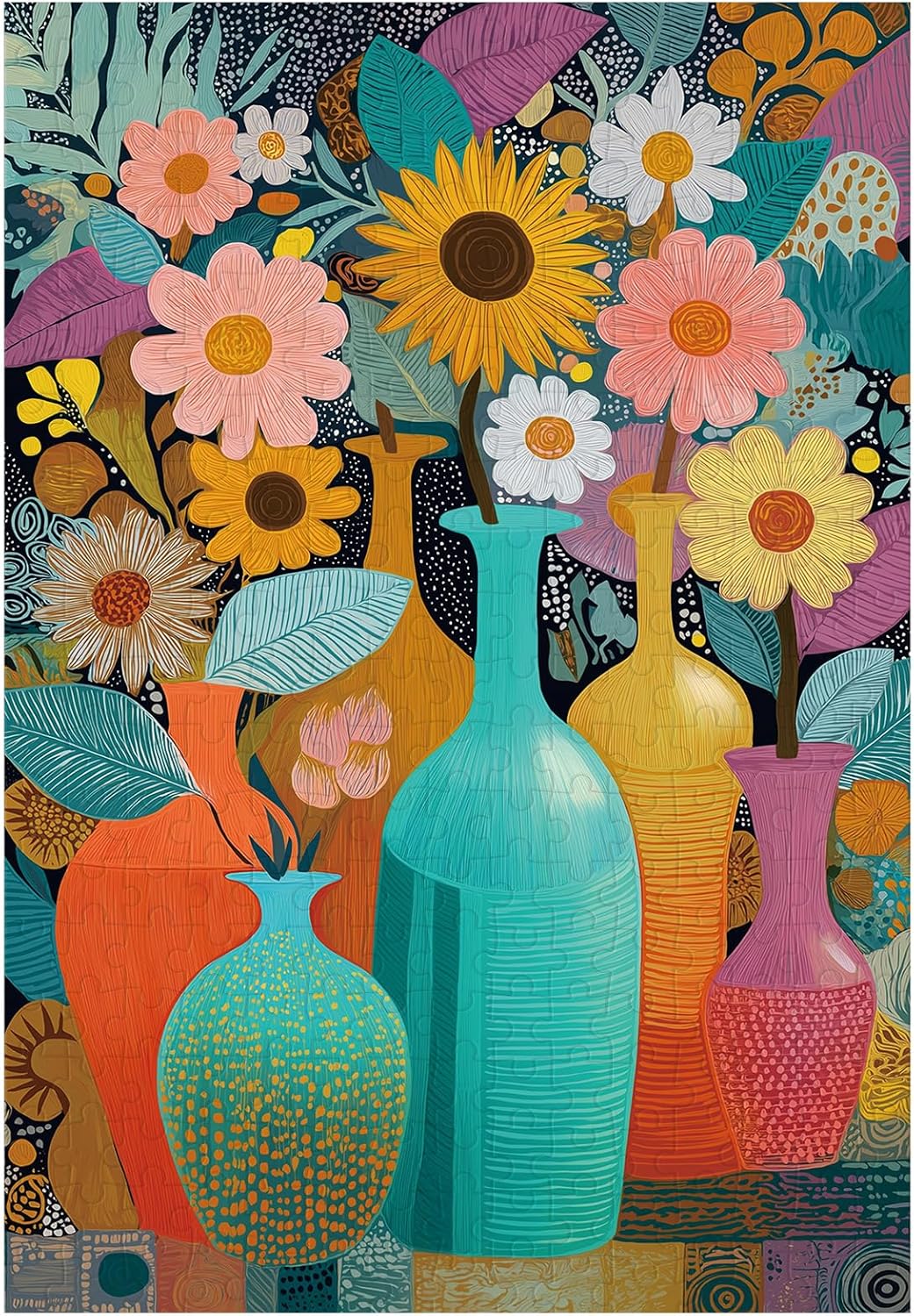Great Jigsaw Puzzles for Adults 300 Pieces Colorful Boho Floral Vase Puzzles for Adults Toys Gift Family Decoration Kids Puzzle