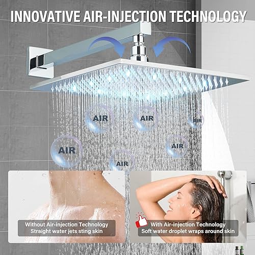 Miniatura 4 de Saeuwtowy Cabezal de ducha LED de 12 pulgadas con cabezal de ducha de mano de latón, juego de grifos de ducha de lujo, juego completo de ducha