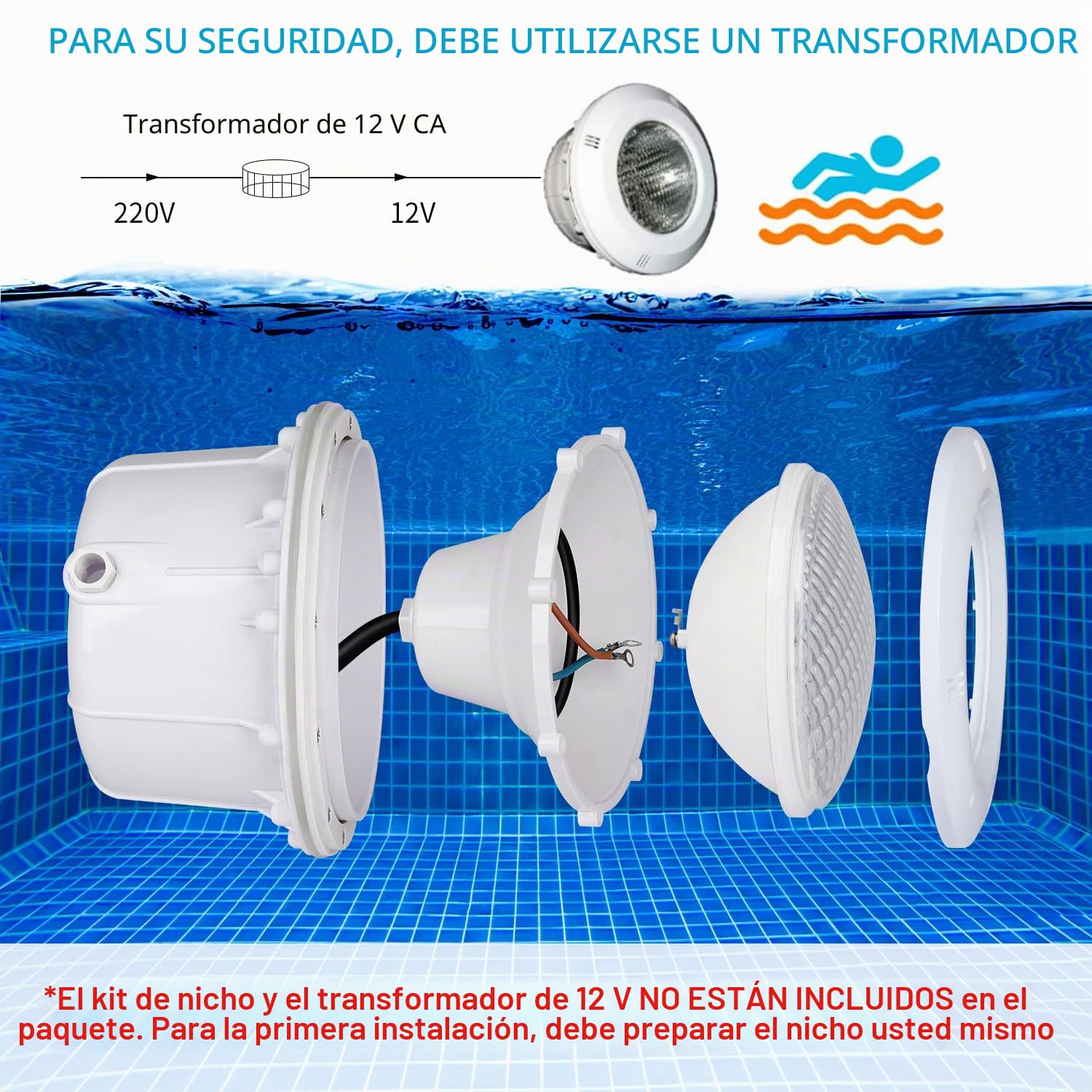 36W RGB Focos LED Piscina, Par56 luz piscina, LED Pool Light IP68 IP68 Impermeable, 12V AC/DC Pool Light RGB con Control Remoto