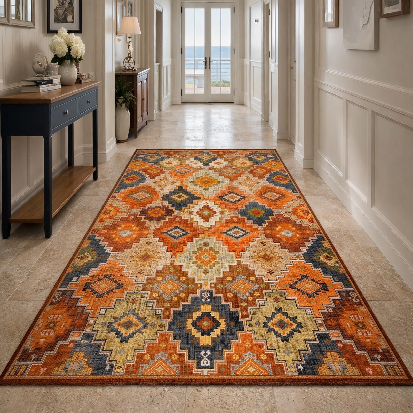Tapis de chambre géométrique jaune et marron pour réchauffer votre intérieur